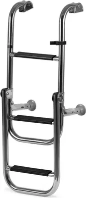 Produktbild von Badeleiter für Boote aus Edelstahl, klappbar, mit 3 rutschfesten Stufen, aus Kunststoff, schwarz, Länge 81 cm