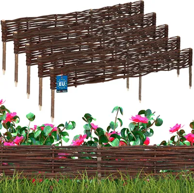 Produktbild von KOTARBAU® 5er Set Beeteinfassung 120x10cm Weidezaun Beetumrandung aus Weide Beet Zaun Mini Steckzaun Abgrenzung für Blumen- & Kräuterbeet Weide Braun