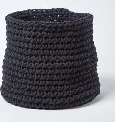 Obrázek produktu pro HOMESCAPES Pletený úložný koš, 100% bavlna, černý, 42 x 37 cm