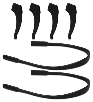 Produktbild von kwmobile Antirutsch Halterung und Brillenband für Brillenbügel Set - 4x L Silikon Ohrbügel Haken und 2x Band für Brille Schwarz