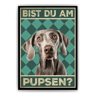 Produktbild von Weimaraner - Bist du am Pupsen? Hunde Poster Badezimmer Gästebad Wandbild Klo Toilette Dekoration Lustiges Gäste-WC Bild DIN A4 – DIN A4 (21x29.7cm)