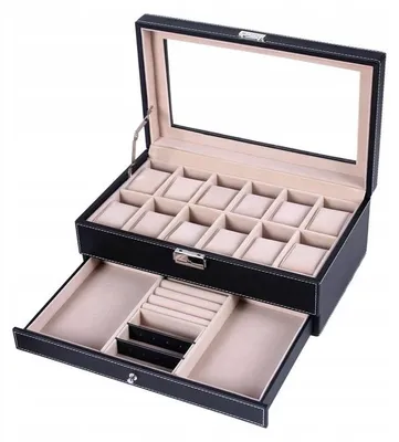 Produktbild von SONGMICS Uhrenbox mit 12 Fächern und Schublade, schwarz
