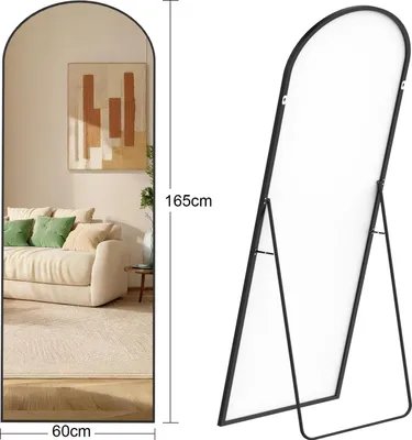 Image de Miroir en pied - Miroir sur pied - 165 × 60 cm - Avec cadre - Verre - Noir