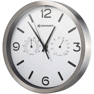 Funkwanduhr mit Thermo-Hygrometer, 25 cm, weiß, Edelstahl