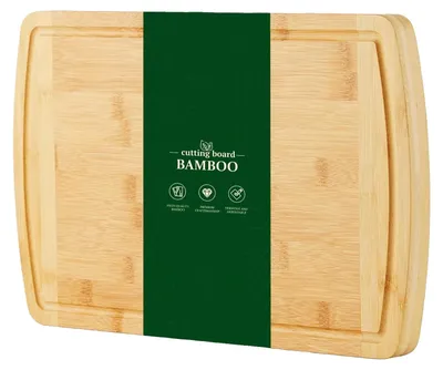 Immagine prodotto di Tagliere in bambù, dimensioni 28 cm x 40 cm, spessore 2,5 cm, design con scanalature per il drenaggio dei succhi, utilizzo versatile
