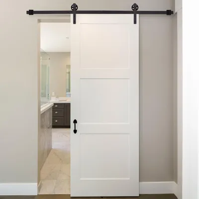 Produktbild von Sweiko Gleitschienen-Bausatz für Schiebetür, inkl. Schienen, Rollen, Bodenstopper, 183 cm, bis 100 kg belastbar, Dunkelbraun