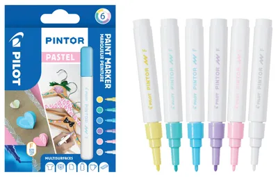 Produktbild von PILOT PINTOR Kreativmarker 6er Set – 1mm feine Spitze, Pastell Farben