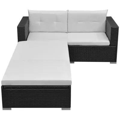 Image de vidaXL Ensemble de salon de jardin 3 pièces avec coussins Poly rotin noir