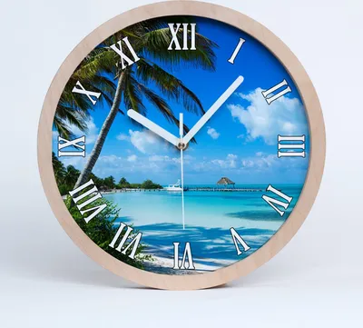 Produktbild von Holzuhr 25fi cm wanduhr - weiße Spitzen - tropischer Strand