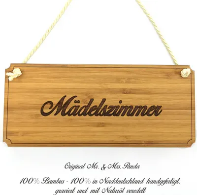 Produktbild von Mr. & Mrs. Panda Türschild Holz Mädelszimmer - Geschenk, Holzschild, Werbeschild, Schild, Landhaus, Graviert, Infotafel, Shabby, Wegweiser, Geschenkidee