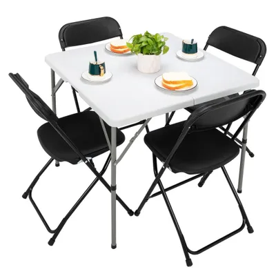 Produktbild von Alightup Gartentisch klappbar + 4er Set Klappstuhll, Besuchersstuhl, Küchen Stühlel,  Balkonl, Garten und Veranstaltungen, 86*86*74cm, schwarz