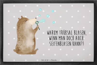 Produktbild von Mr. & Mrs. Panda Bodenvorleger Bär Seifenblasen 40 x 60 cm - Grau Pastell - Geschenk, Lustig Sein Glücklich Traurig Happy, fußmatte, Schmutzmatte, Teddy, bodenmatte