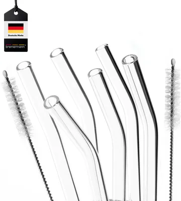 Produktbild von bremermann 6er Glas-Trinkhalme, 15 cm Länge, wiederverwendbar, transparent inklu