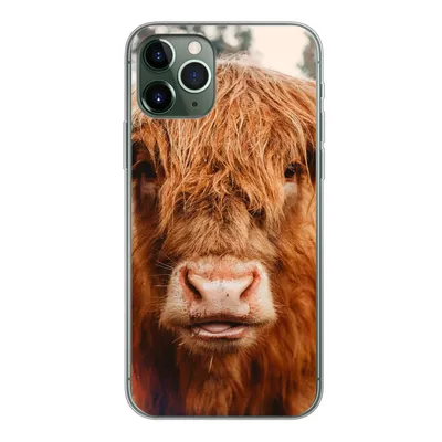 Produktbild von MuchoWow® Handyhülle Schutzhülle Hülle für iPhone 11 Pro Kuh - Schottischer Hochländer - Hörner - Braun - Landschaft Silikon Softcase Handy Hülle - Handy