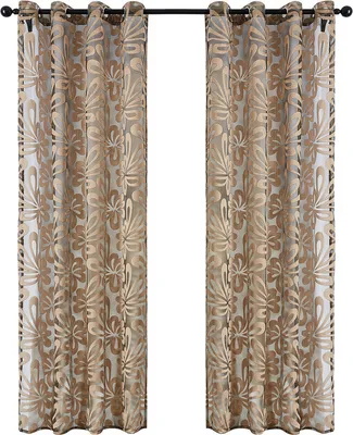 Obrázek produktu pro (140 x 245 cm, hnědá) Poloprůhledná žakárová záclona, Vintage dekorativní záclona, Látková závěsová očka, Voálová okenní záclona, Žakárová vyšívaná záclona (2 ks)