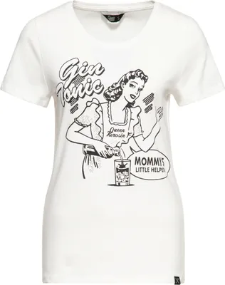 Produktbild von QUEEN KEROSIN T-Shirt Mit Vintage Front Print Im Pin-Up Design Gin Tonic Weiß Xs