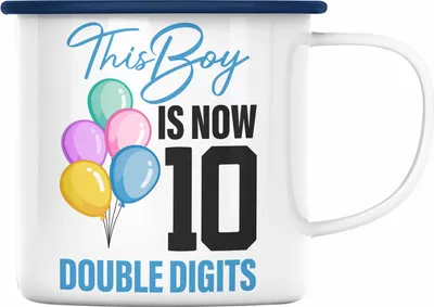 Produktbild von Trendation - 10 Geburtstag Junge Jungen Geschenke Emaille Tasse 10er Geburtstag 10 Jahre Alt Geschenkidee Lustig (Blau)