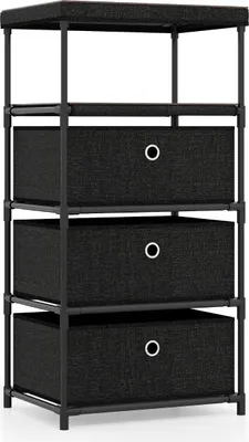 Produktbild von Kommode mit 3 Schubladen aus Stoff und Holzplatte, Schwarz, 40 x 30 x 81 cm