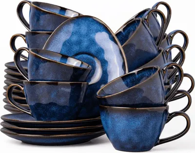 Produktbild von Uminami Kaffeeservice, blau, für 12 Personen, 24-teilig, modern, spülmaschinenfest, Tassen- und Untertassenset