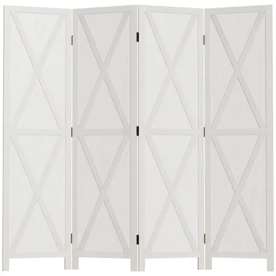 Image de HOMCOM Paravent intérieur 4 Panneaux 182L x 170H cm Style campagnard Chic - séparateur de pièce avec croisillons - Bois de Paulownia Blanc