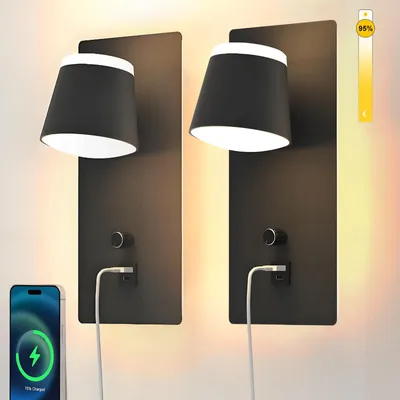 Dimmbare LED-Wandleuchten 2er-Pack, 16W, 3000K, USB-C, Schwarz