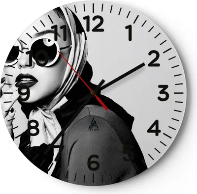 Produktbild von Wanduhr - Rund - Glasuhr - Frau Brille Jahrgang - 30x30cm - Schleichendes Uhrwerk - Lautlos - zum Aufhängen bereit - Dekoration Modern - Wanddekoration aus Glas - C4AR30x30-4457