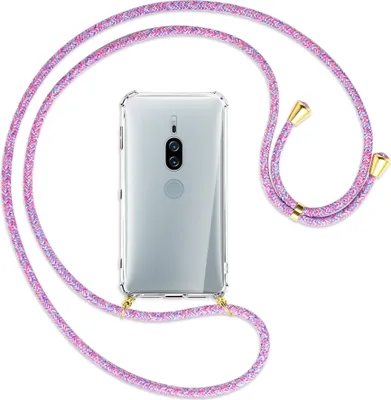Produktbild von Handykette Backcover-Schutzhülle mit Band (Metall goldfarben) für Sony Xperia XZ2 Premium - lila/rosa/blau