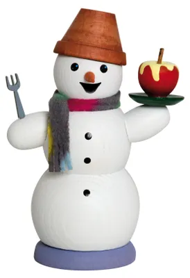 Produktbild von Drechslerei Kuhnert - Räucherfigur Schneemann mit Bratapfel -Größe ca. 13cm, für Räucherkerzen größe M (Standard) - 35030