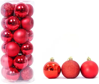 Obrázok produktu pre Plastové vianočné gule, červené, 3 cm, 24 kusov, vhodné na vianočnú výzdobu