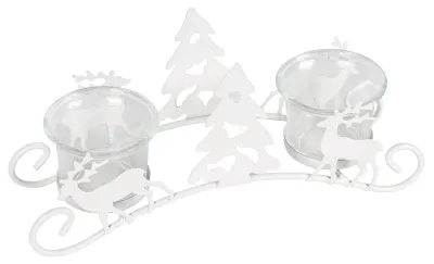 Produktbild von Kerzenleuchter - Hirsch-Motiv mit Windlicht aus Glas - Tischdekoration für Innenbereich - Weiß
