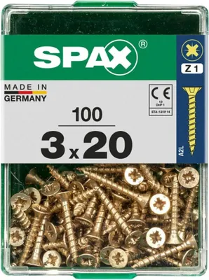 Produktbild von SPAX 4081020300202, Schraube, Stahl, Zink, Holz, Flachkopf, Pozidriv, Gelb