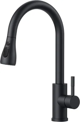Produktbild von Küchenarmatur mit ausziehbarer Brause, 360° drehbarer Auslauf, 2 Strahlarten, schwarz, für Küche
