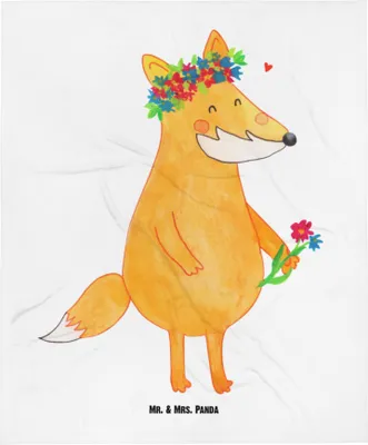 Produktbild von Mr. & Mrs. Panda Fleecedecke Fuchs Blumen - Weiß - Geschenk, Liebe, Boho, Plaid, Erstlingsdecke, Blume, Blumenliebe, Schlummerdecke, Kinderdecke, Babydecke, Ich