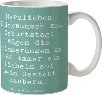 Produktbild von Mr. & Mrs. Panda Kaffeetasse Spruch 1968 Geburtstag - Meeresbrise - Geschenk, Geburtsjahr, Geburtstagsgeschenk, Alter, milchkaffeetasse, kostbare Erinnerungen, Tasse, mit