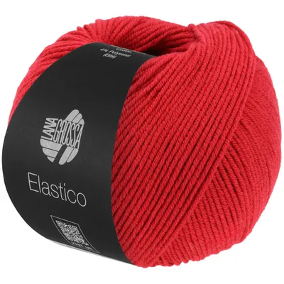 A ball of red yarn with a black label.