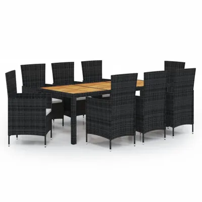 Produktbild von vidaXL 9-tlg. Garten-Essgruppe mit Kissen Poly Rattan Schwarz