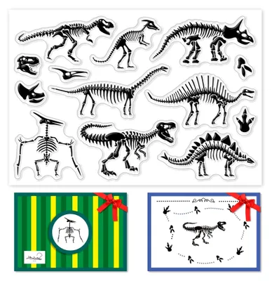 Produktbild von PandaHall Dinosaurier-Silikonstempel Dinosaurier-Schädel und Skelett PVC-Stempel für Festlichkeiten, Geburtstage und Scrapbooking 11x16 cm