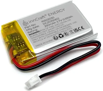 Immagine prodotto di Batteria ai polimeri di litio innCraft Energy 250mAh 3,7V, 30x20x5 Modello 502030 2P Connettore Molex 51021-020 1,25mm