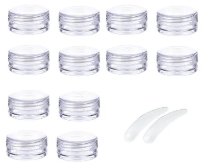 Produktbild von Cremedosen zum Befüllen, 12 Stück Kosmetikbehälter und 2 Pcs Scoop Für Cremespatel, Leere Tiegel Transparent Salbendosen, Reise Probenbehä