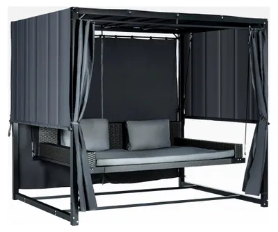 Produktbild von Hollywoodschaukel mit Pergola, wetterfeste Gartenschaukel mit Kissen, Schaukelbett für Balkon und Garten, 235 x 180 x 210 cm, Dunkelgrau