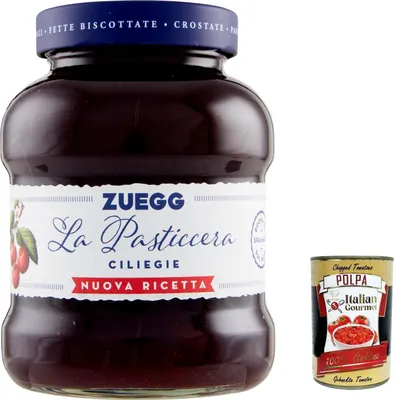 Produktbild von 6x Zuegg La Pasticceria Cliegie , Marmelade Kirschen Konfitüre Brotaufstriche Italien 700 g + Italian Gourmet polpa 400g