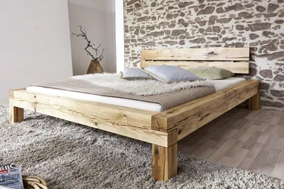 Produktbild von Balkenbett "Manuel" 200x200 cm Wildeiche massiv BE-0405