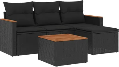 Produktbild von vidaXL 5-tlg. Garten-Sofagarnitur mit Kissen Schwarz Poly Rattan