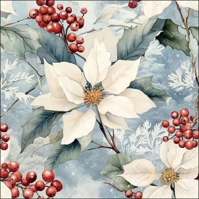 Productafbeelding van Ambiente servetten, 33 x 33 cm – Winterbloem (kerstster)