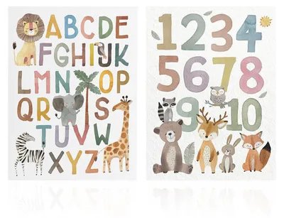 2 Tierposter, alfanumerisch, Leinwand, 30x40 cm, für Kinderzimmer