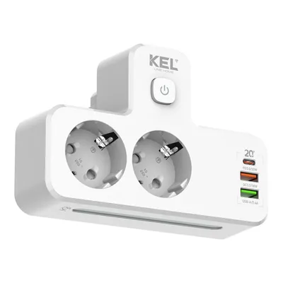 Produktbild von Doppelsteckdose mit Schalter,EIN/Aus-Schalter mit  LED-Kontrollleuchte, 2× Schutzkontakt-Steckdosen (Schuko),2× USB-A & 1× USB-C Ladeanschlüsse
