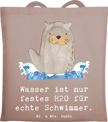 Produktbild von Mr. & Mrs. Panda Tote Bag Schwimmen Abenteuer - Braun Pastell - Geschenk, Laptoptasche, Jutebeutel, Shopping Tasche, Wasserfitness, Sportler, Ausdauer, Teamsport, Technik
