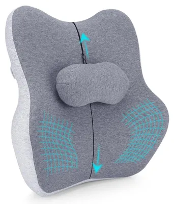 Zdjęcie produktu dla Omgoods - Ergonomiczna poduszka pod lędźwiową z pianki memory - Regulowana podpora dla kręgosłupa lędźwiowego, zapewniająca komfort siedzenia