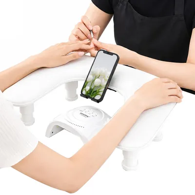 Produktbild von Nagel Handauflage höhenverstellbar mit 360° Handyhalter, Maniküre Armstütze für Nagelstudio, ergonomisches PolyurethanHandkissen für komfortable Maniküre