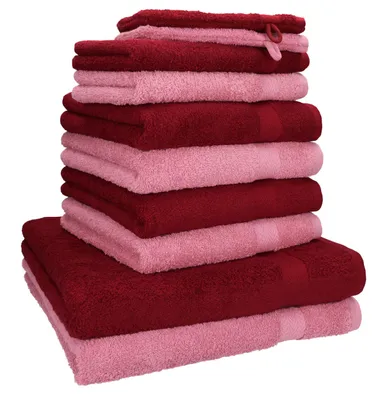 Produktbild von Betz 10-tlg. Handtuch-Set PREMIUM 2 Duschtücher 4 Handtücher 2 Gästetücher 2 Waschhandschuhe  Farbe: altrosa und dunkel rot